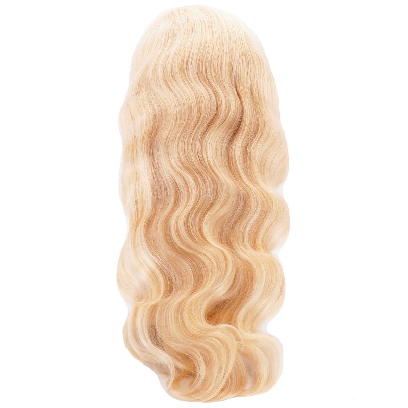 100% Human Hair Blond  Body Wave Wig on a Mannequin Back Vew